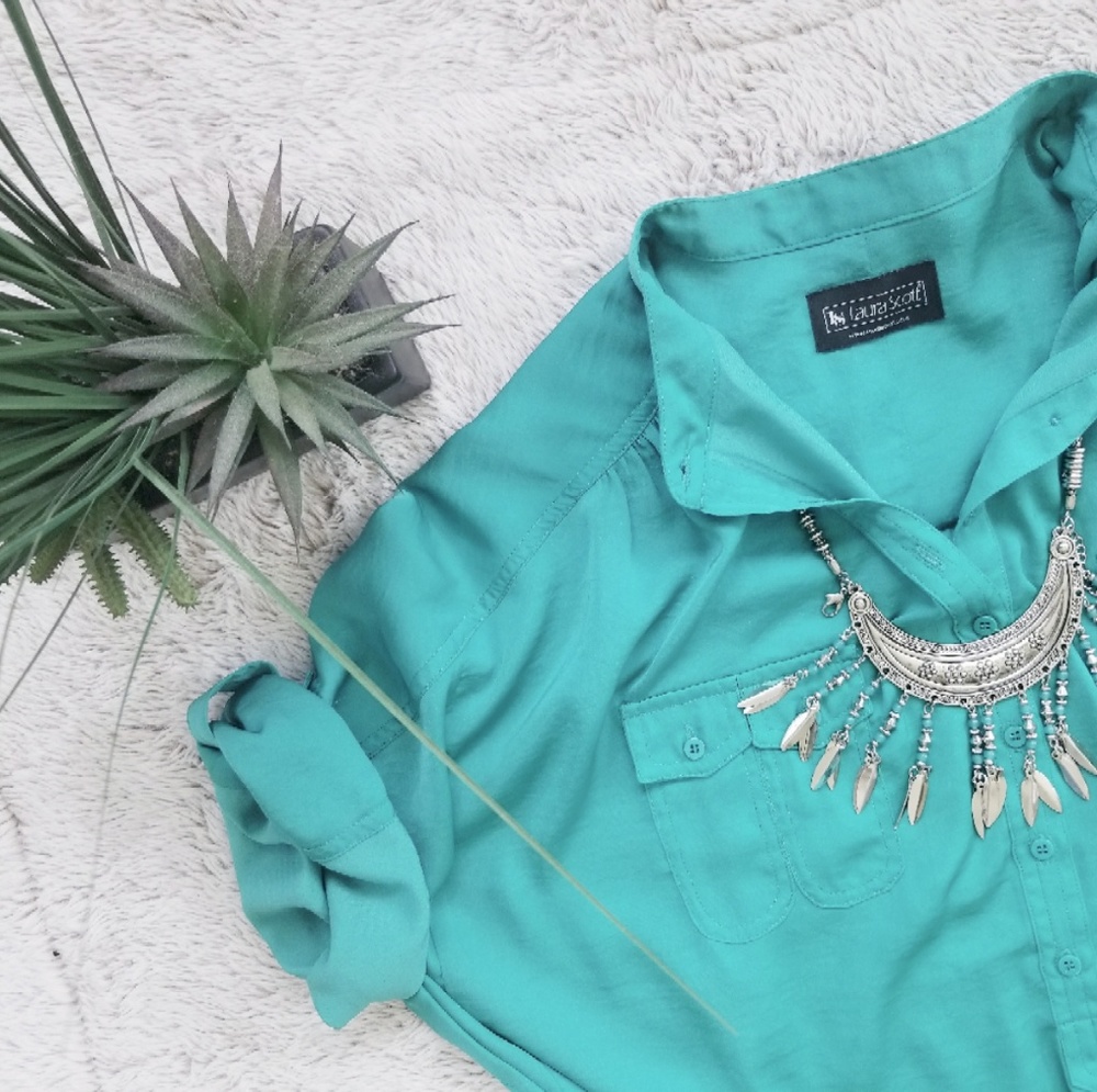 LAURA SCOTT shirt dress, teal